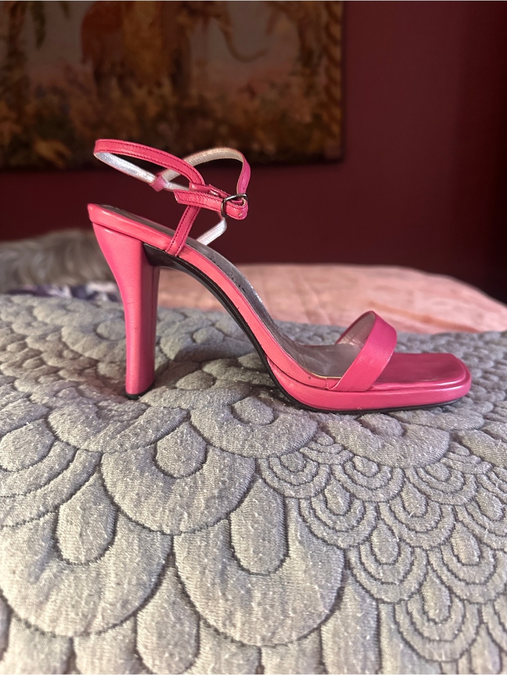💗Charles David Fuchsia Leather Strappy Sandals | Square Toe 4” Block Heel | 6.5B